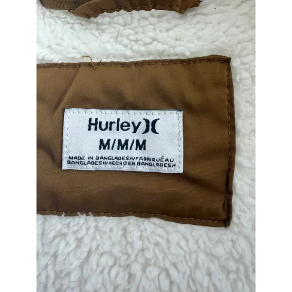 Hurley Womens Sherpa Fleece Quarter Zip Pullover Cream Brown Elbow Patch Medium - Image 5