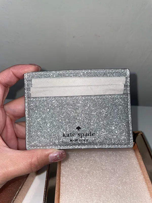 Kate Spade Silver Glitter Slim Card Holder Silver Lunar Light NWT - Image 2