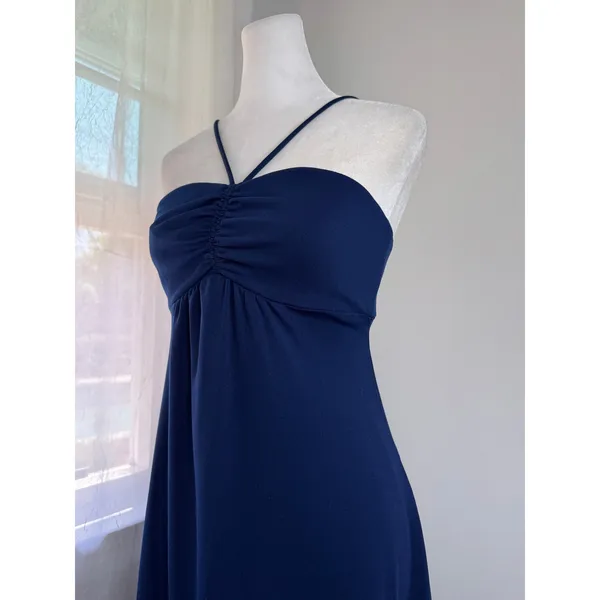 Vintage ‘80s Navy Blue Sleeveless Spaghetti Strap Maxi Dress - Image 3