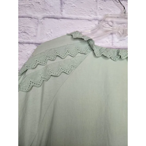 &Merci green cotton boho gauze peasant puff sleeve lace dress medium. - Image 6