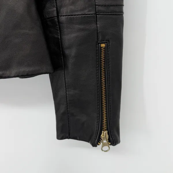Beach Riot Leather Moto Jacket Adios Bitchachos XS Dolls Kill Gold‎ Zip - Image 3