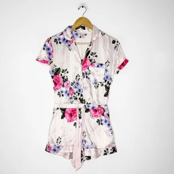 Victoria’s Secret Floral Satin Romper Pajamas XS Sleepwear One Piece Pink PJ’s - Image 2