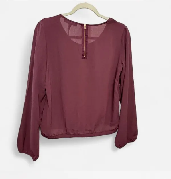 ✨ NWT Olive + Oak Iced Plum Long Sleeve Blouse Top Elastic Hem Back Zip (Size L) ✨ - Image 5