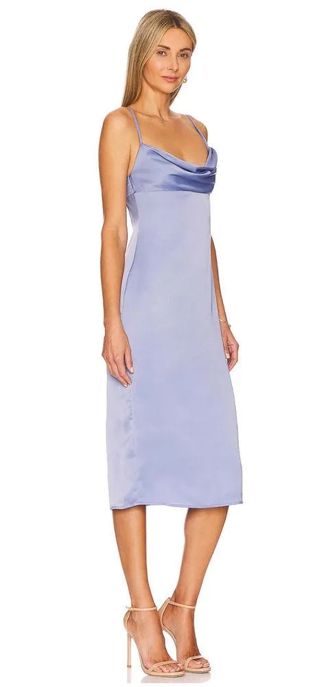 WeWoreWhat Cowl Midi Slip Dress Satin Charmeuse Slate Blue Classic US 0 NWT - Image 2