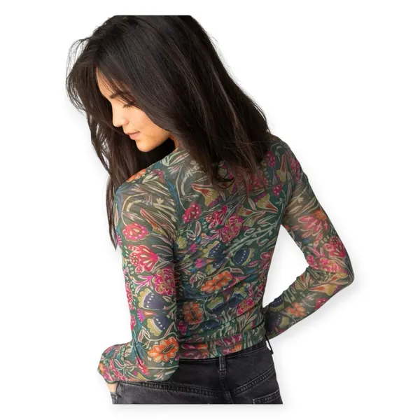 NWT Natural Life Sloane Long Sleeve Painterly Vines Floral Mesh Top Womens Small - Image 2