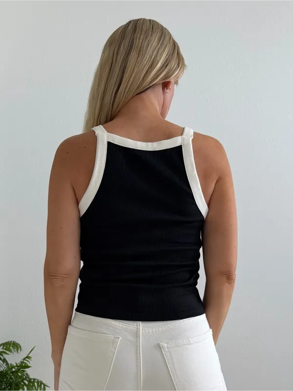 J.Crew Black & White Ribbed Button Front Tank Top Gold Buttons Size S NWT - Image 3