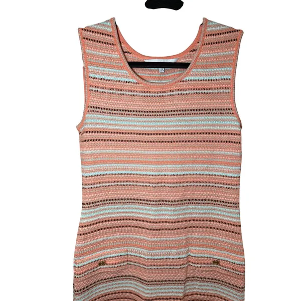 Ming Wang Sleeveless‎ Dress Sheath Stretchy Striped Orange Blue Black Size XS - Image 2