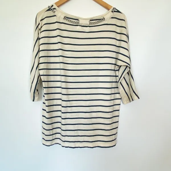 Madewell Navy & White Striped Sail Away Striped Chain Neckline Tee Womens S - Image 6