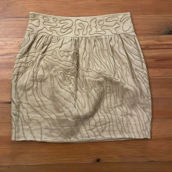 Diane Von Furstenberg DVF PAQUERITA Linen Mini Skirt Womens Size 8 Beige Tan - Image 4