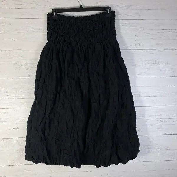 There Elsewhere crinkle Black Ruched Bubble Midi Skirt size L - Image 5