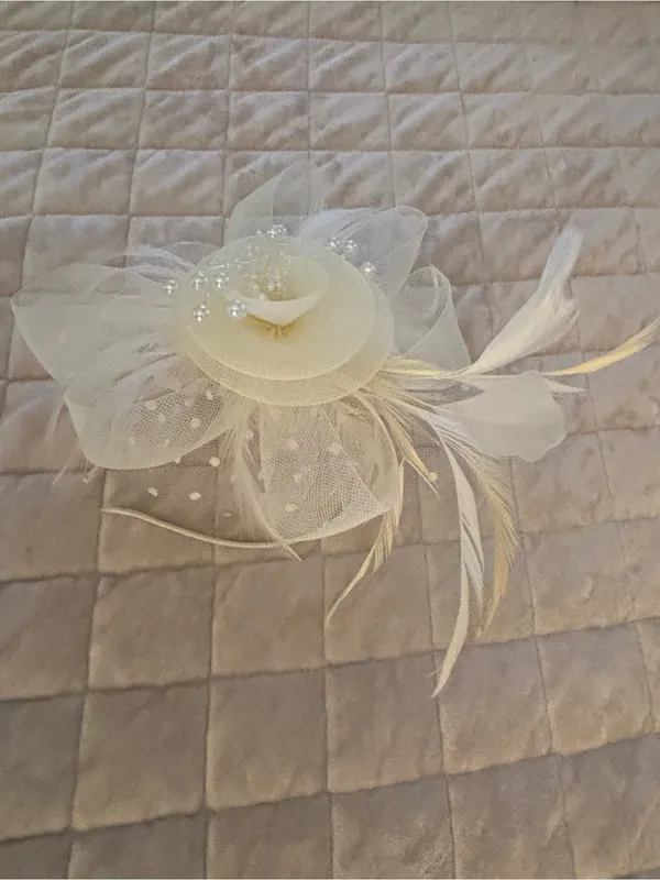Ivory Floral Feather Fascinator Headpiece - Women Accessories Beige - Image 8