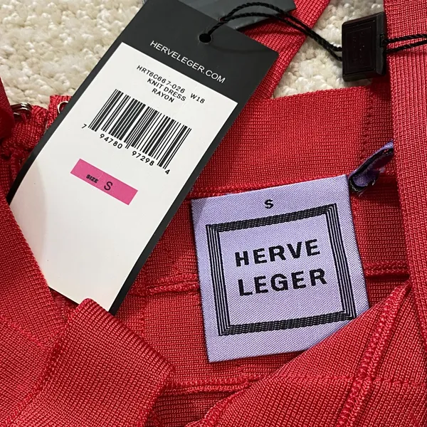 Herve Leger Crimson Strappy Bandage Mini Dress Size S 90% Rayón 9% Nylon - Image 9