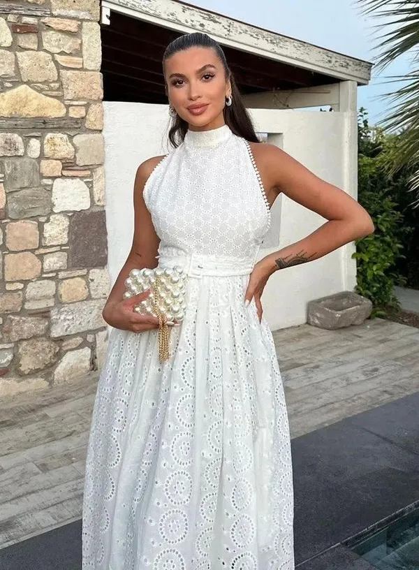 Zara maxi sun dress boho crochet belt lace halter flowy summer vacation - Image 3