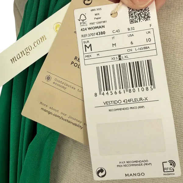 NWT Mango Women's Bow‎ Wrap Midi Dress Kelly Green Size 6 Feminine Contemporary - Image 4