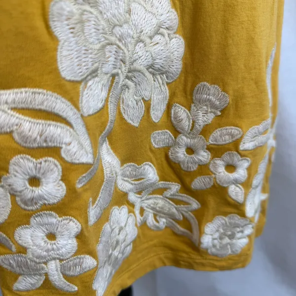 Mustard Yellow Floral Embroidered Sun‎ Dress Medium Bohemian Vacation Resortwear - Image 4