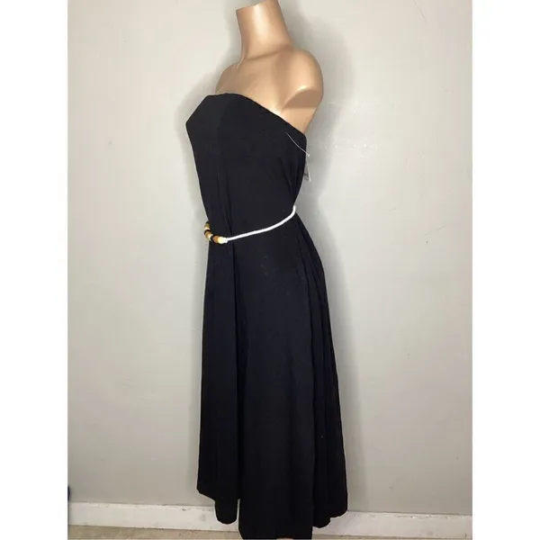 Free People black strapless dress with wood bead belt. Medium. Retails $70 - Image 7