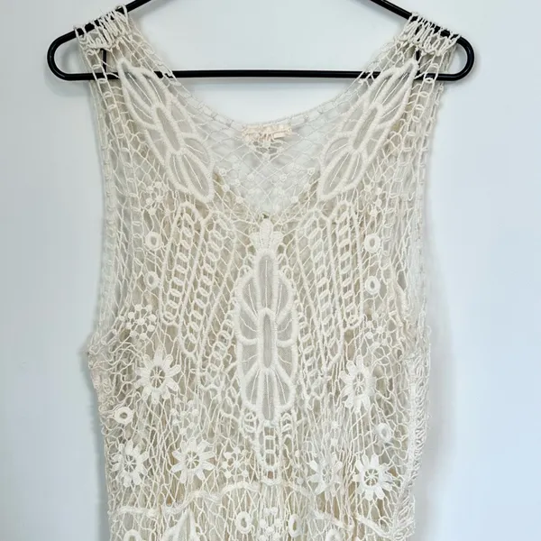 Ryu Cream Crochet Duster High Low Vest Cardigan - Size: M/L - Image 6