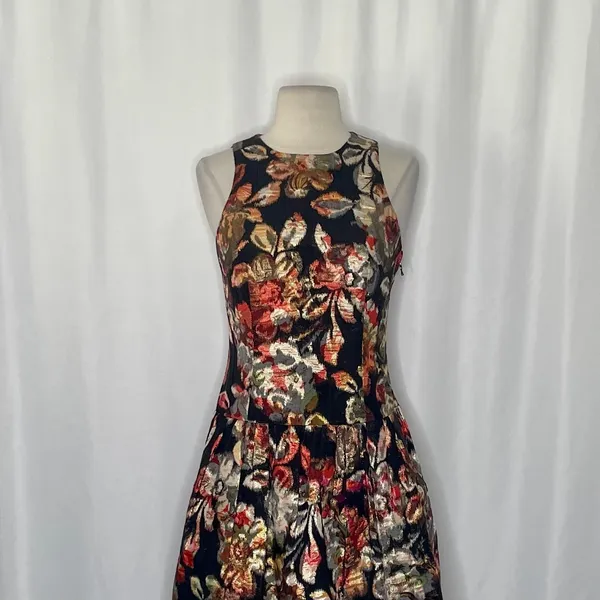 Anthropologie LEIFSDOTTIR Adelita Floral Brocade Metallic‎ Dress Party Size 2 - Image 3