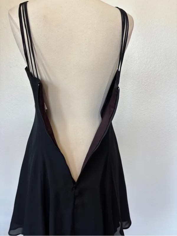 Jump Vintage 90s Goth Solid Black Strappy A-Line Mini Dress - Image 5