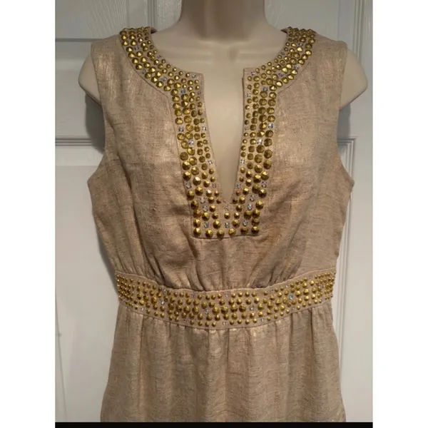 Kate‎ Spade New York Gold Metallic Linen Studded Sheath Dress NJMU1225 Womens 4 - Image 3