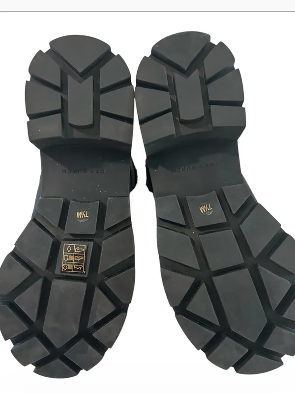 Tory Burch Black Winter Boots with Fur Trim, Size 7.5, New with tag on bottom - Image 6
