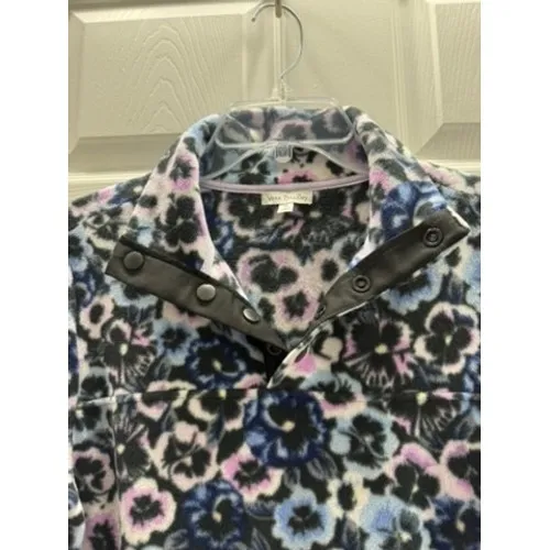 Vera Bradley Sporty Fleece Snap-Collar Pullover Plum Pansies‎ Floral XS Womens - Image 7