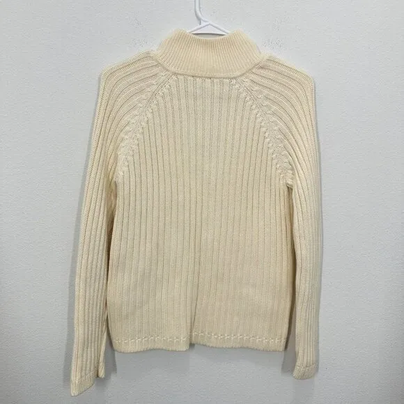 Talbots Cream Ribbed Mockneck Full‎ Zip Sweater Gilmore Girls Fisherman - Image 7