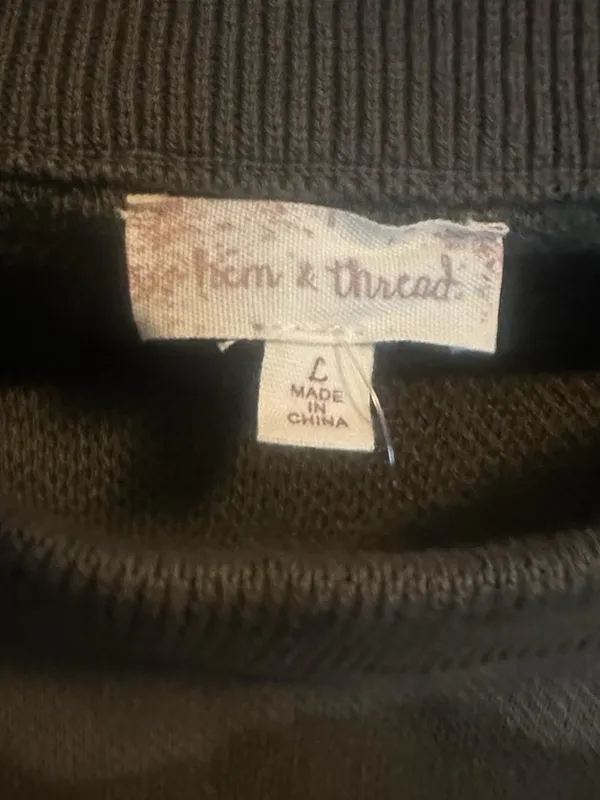 L Hem & Thread Olive Camouflage Off-the-Shoulder Sweater - Image 4