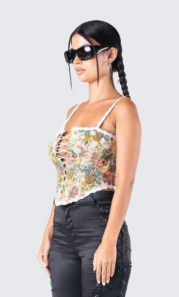 Finesse Victorian Antoinette Tapestry Floral Embroidered Corset Bustier Top Sz S - Image 2