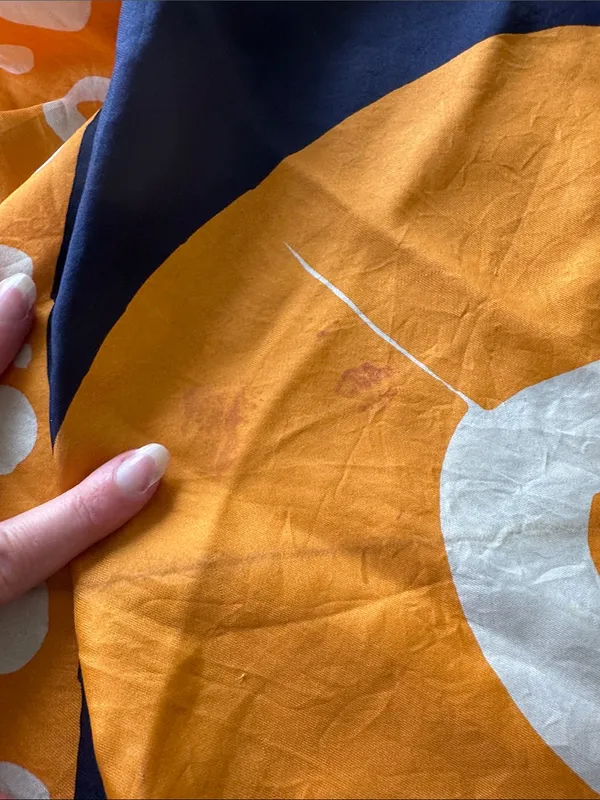 Christian Dior Orange White Navy Blue Polka Dot Silk Scarf 30” Sq - Image 6