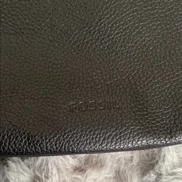 Fossil cow hide leather Black Leather Crossbody Bag with Gold Accents - Image 2