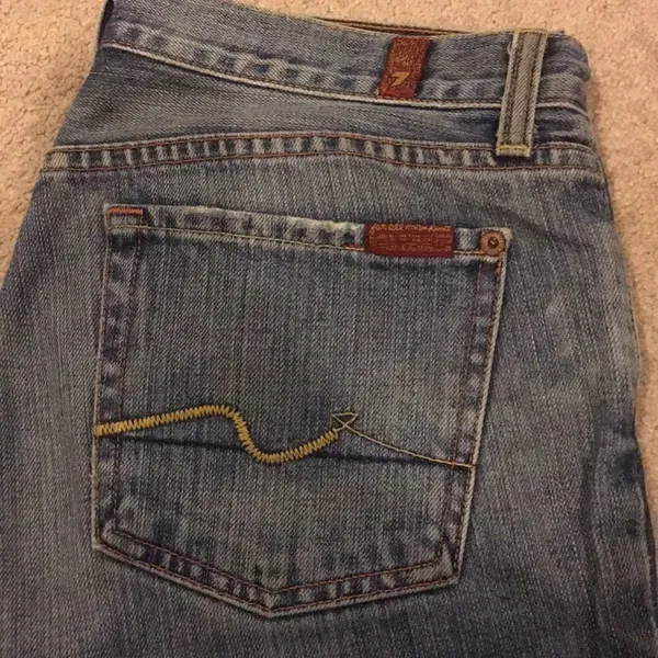 7 For All Mankind Flare Worn Wash Jeans - Image 2