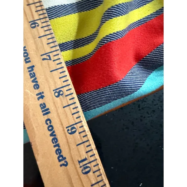 Kate Spade New York Striped Canvas‎ Satchel Bag Blue Yellow Red Tan Leather Trim - Image 9