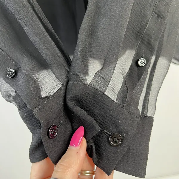 Chloé Size S 4 Blouse Black Semi Sheer Button Up Metallic Copper Sequin‎ Collar - Image 3