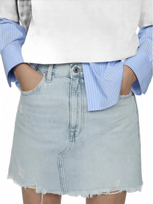 Mango Denim Miniskirt with Frayed Hem Mini Skirt NWT Elena Light Blue XS - Image 2