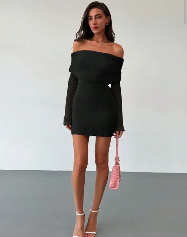 Black strapless long sleeve dress Size 4 - Image 2