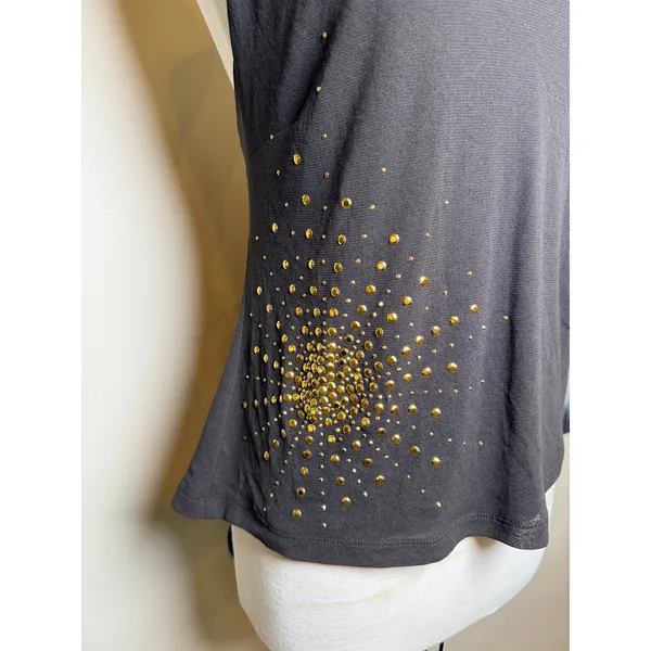 Brown Y2K Embellished Gold Sun Halter Top Size XL Celestial - Image 3