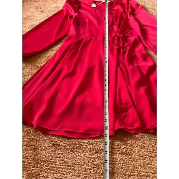 ChicSoul 2X Red Satin Scallop Faux Wrap Dress Long Sleeve Plus - Image 3