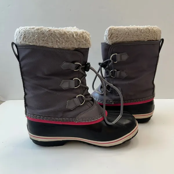 Sorel Waterproof Winter‎ Snow Boots Faux Fur Trim Lace Up Gray Pink Women Size 5 - Image 11