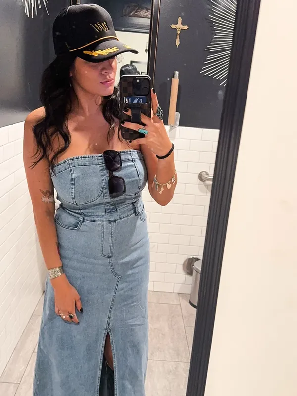 Light Blue Denim Strapless Maxi Jeans Dress - Image 3