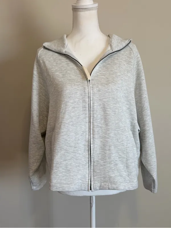 ZENANA Premium scuba full zip jacket in Heather gray size large relaxed fit - Image 5