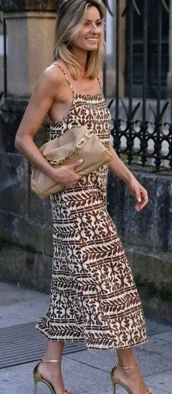 ZARA Brown Printed Linen Blend Dress - Image 2