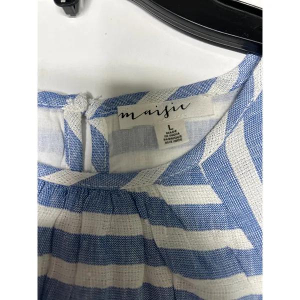MAISIE Lex Puff Sleeve Babydoll Style Dress In Blue/White Stripe. NWOT. Size L. - Image 6
