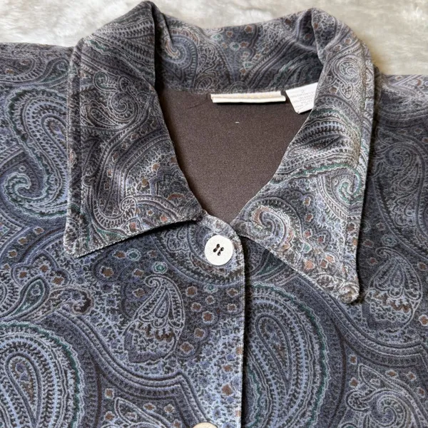 Elizabeth by Liz Claiborne Womens Size 2 Paisley Velour Button Front Tunic Top - Image 6