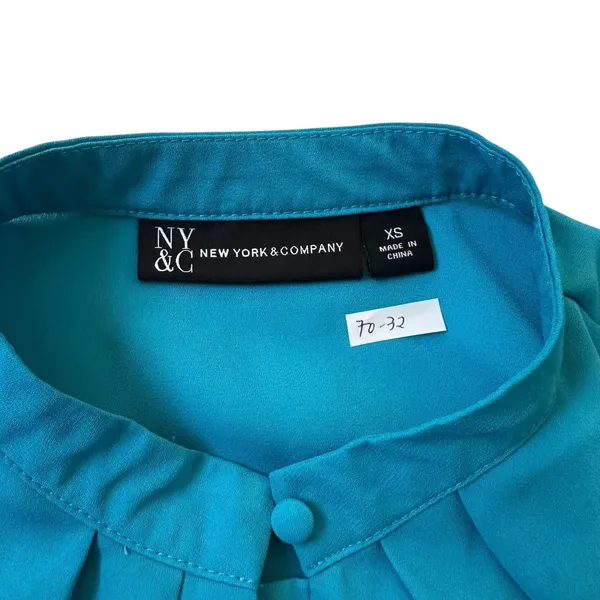 New York & Company Blue High Neck Long Sleeves Blouse Women's Top Size XS 70-32 - Image 3