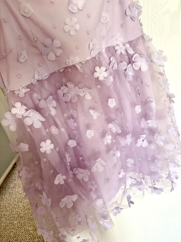 Altar'd State Aurora Purple 3D Floral Babydoll Mini Dress Embellished Lavender - Image 3