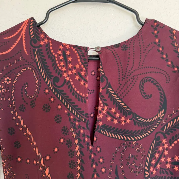 Abercrombie & Fitch Burgundy Paisley Long Sleeve Mini Dress XS Boho A-line Print - Image 3
