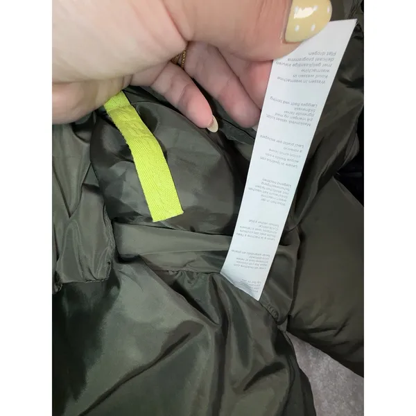 Fabletics Womens Green Hooded Puffer Jacket With Neon Zippers Coat Size M - Image 10