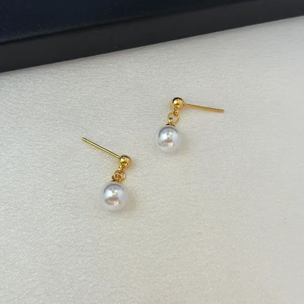 8mm White Pearl Dangle Drop Earrings for Women - Image 3