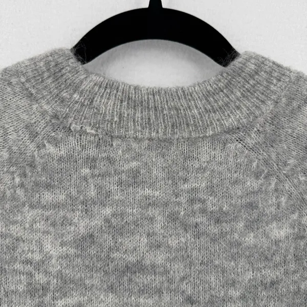 H&M Mohair Wool Blend Sweater Women S Gray Fuzzy Crewneck Quiet Luxury Cozy - Image 4